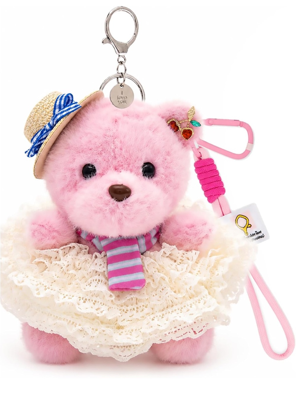 Plush pink bear charm keychain new in box